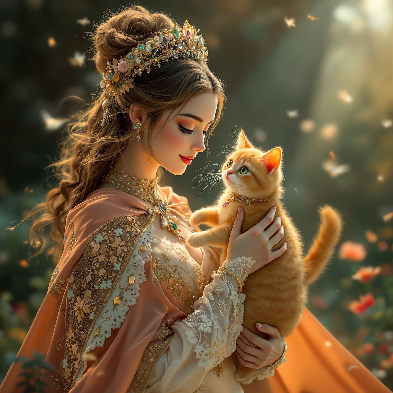 Whimsical Princess and Prince Orange Cat in Regal Splendor
