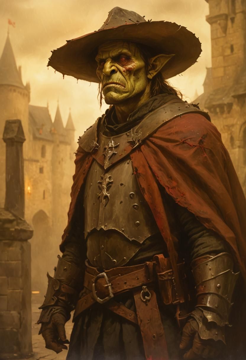 Medieval Orc Dark Lord in Castle Courtyard