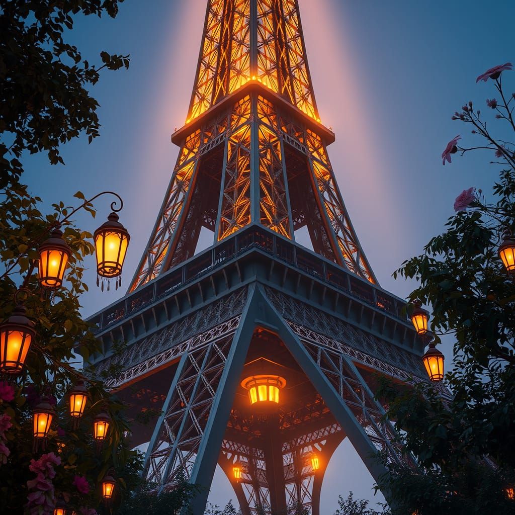 Ethereal La Tour Eiffel in Whimsical Fantasy Setting