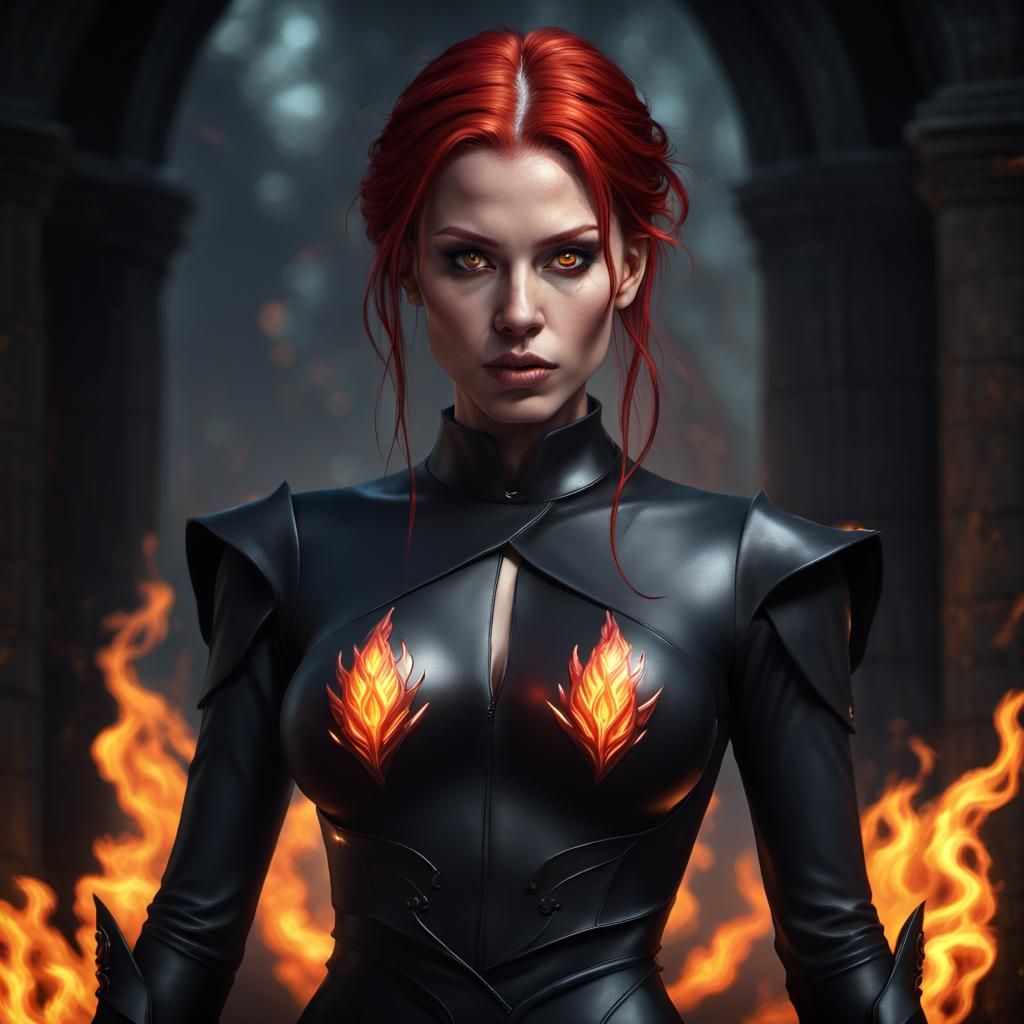 Fiery Woman in Dark Fantasy Concept Art