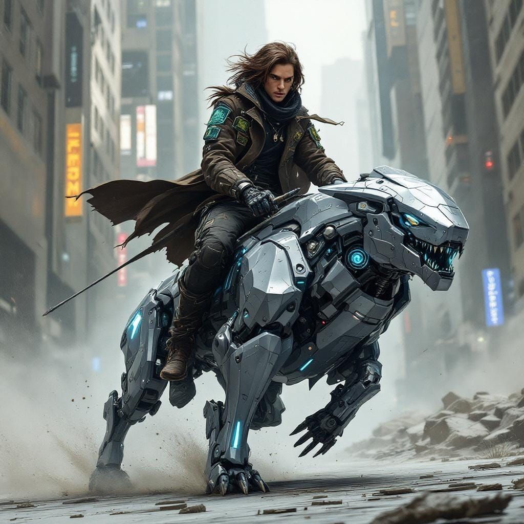 Vex Rides Chromehound in Cyberpunk Cityscape