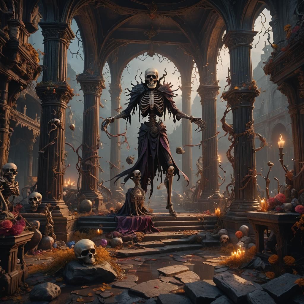 Detailed Danse Macabre Matte Painting in Deep Color