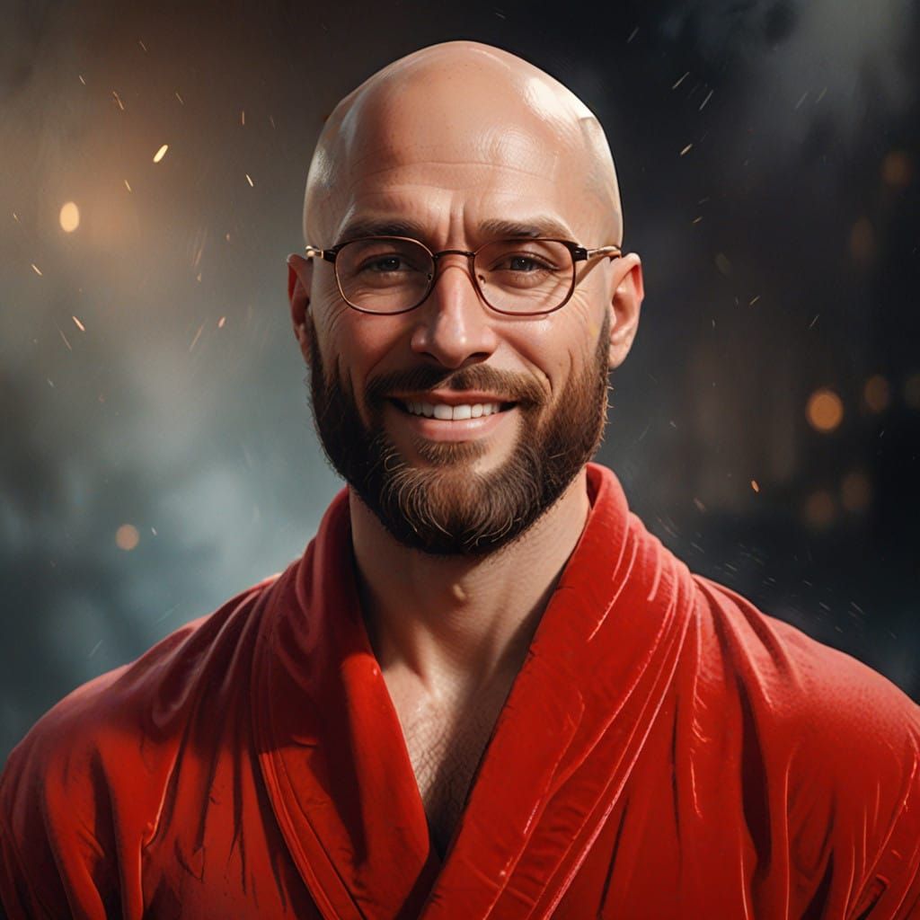 Elegant Bearded Gentleman in Luxurious Red Velvet Bathrobe