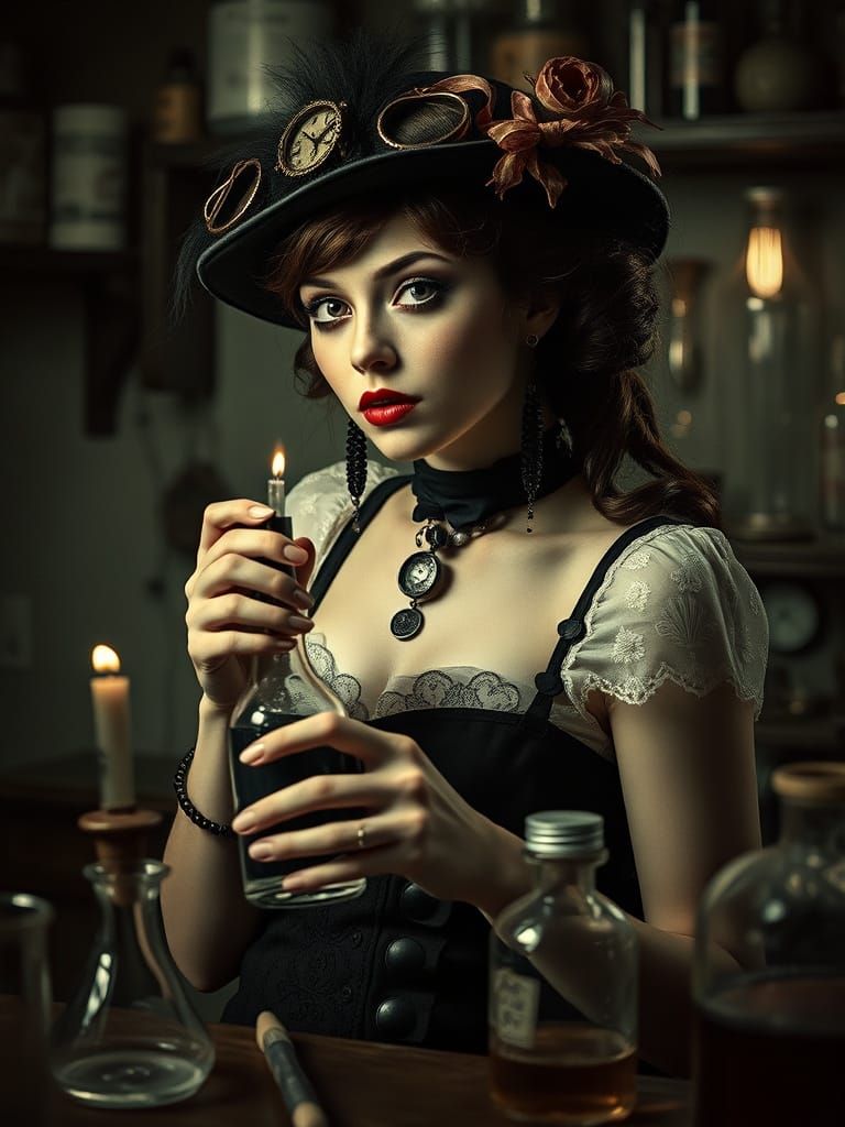 Steampunk Alchemist in Pop Surrealism Style