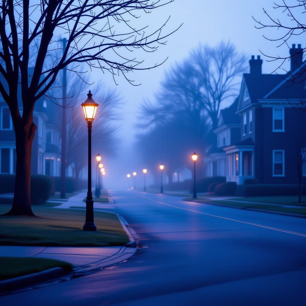 Misty Morning Street Scene at Dawn