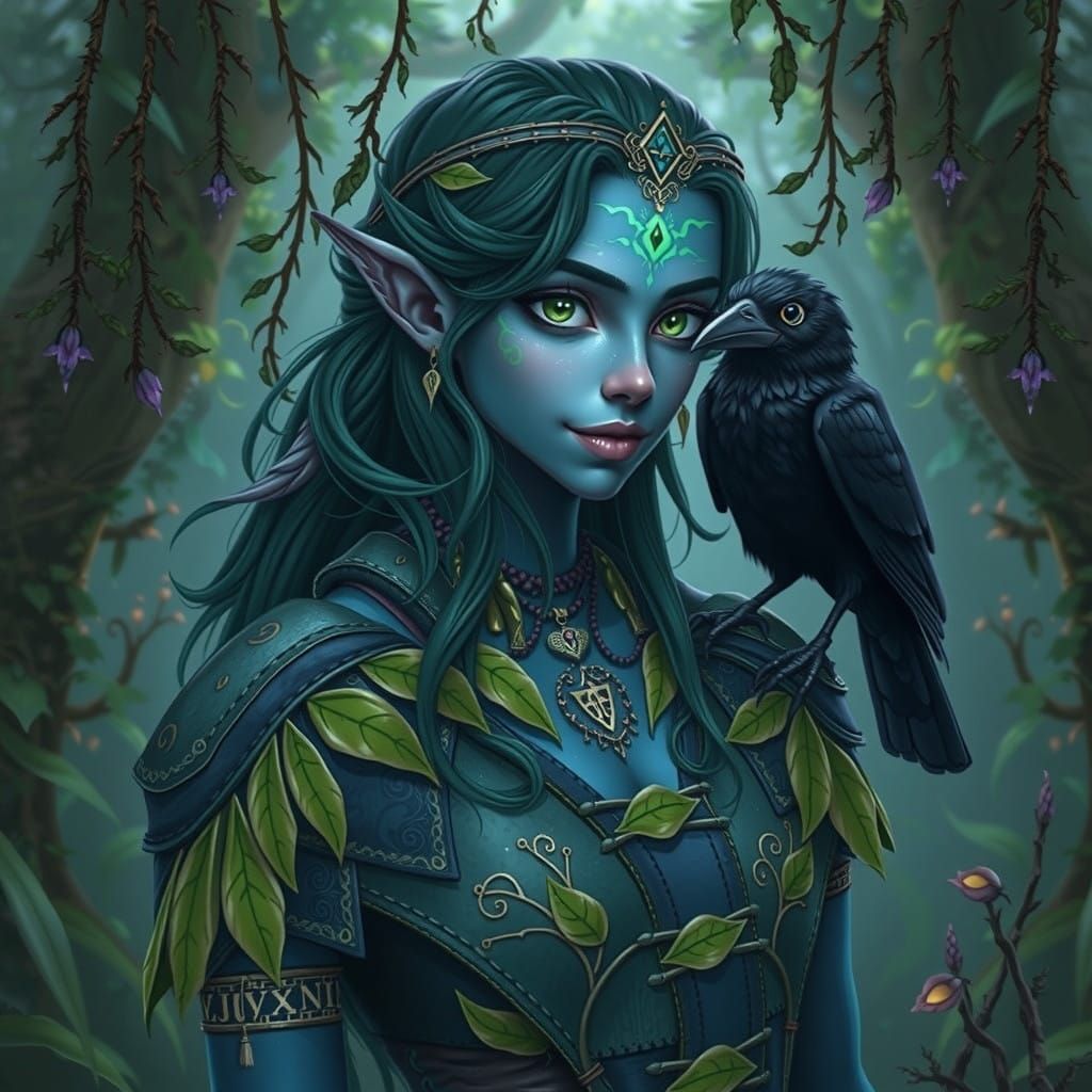 Mystical Merfolk Shaman in Whimsical Forest Landscape