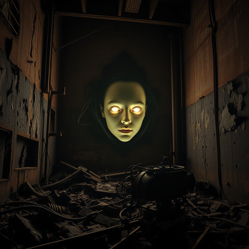 Ethereal Faces Emerge from Decaying Industrial Site