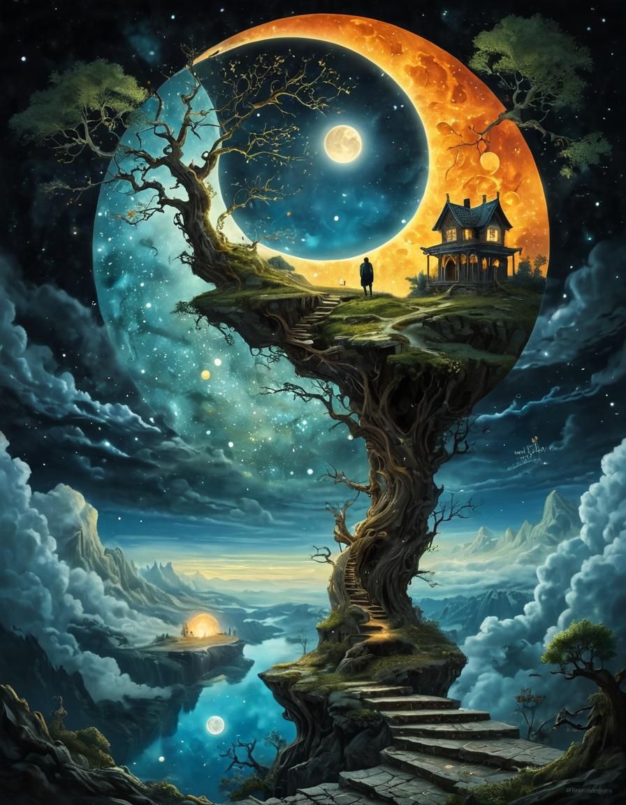 Yin Yang Stargate with Fantasy Garden, Art Nouveau