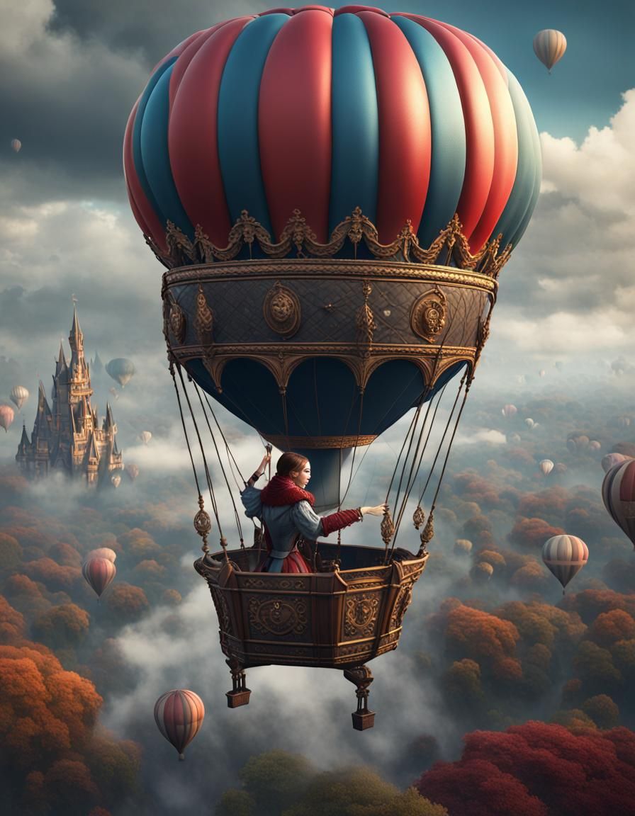 Fantasy Hot Air Balloon Ride in Gloomy Weather
