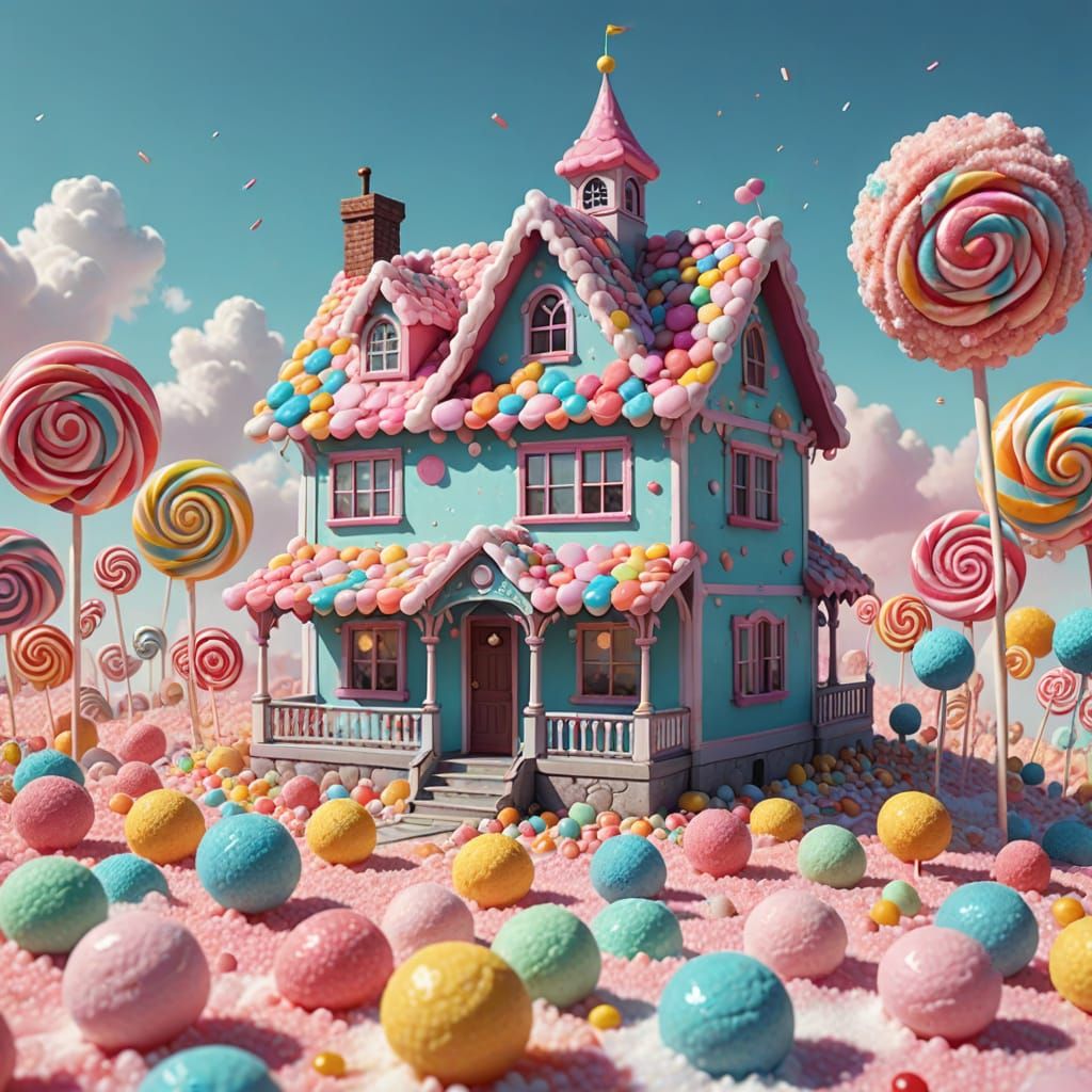 Sweet House on Candy Hill: Whimsical Digital Art