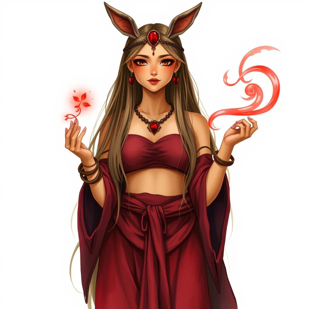 Enchanting Goddess with Bunny Ears and Golden Glow