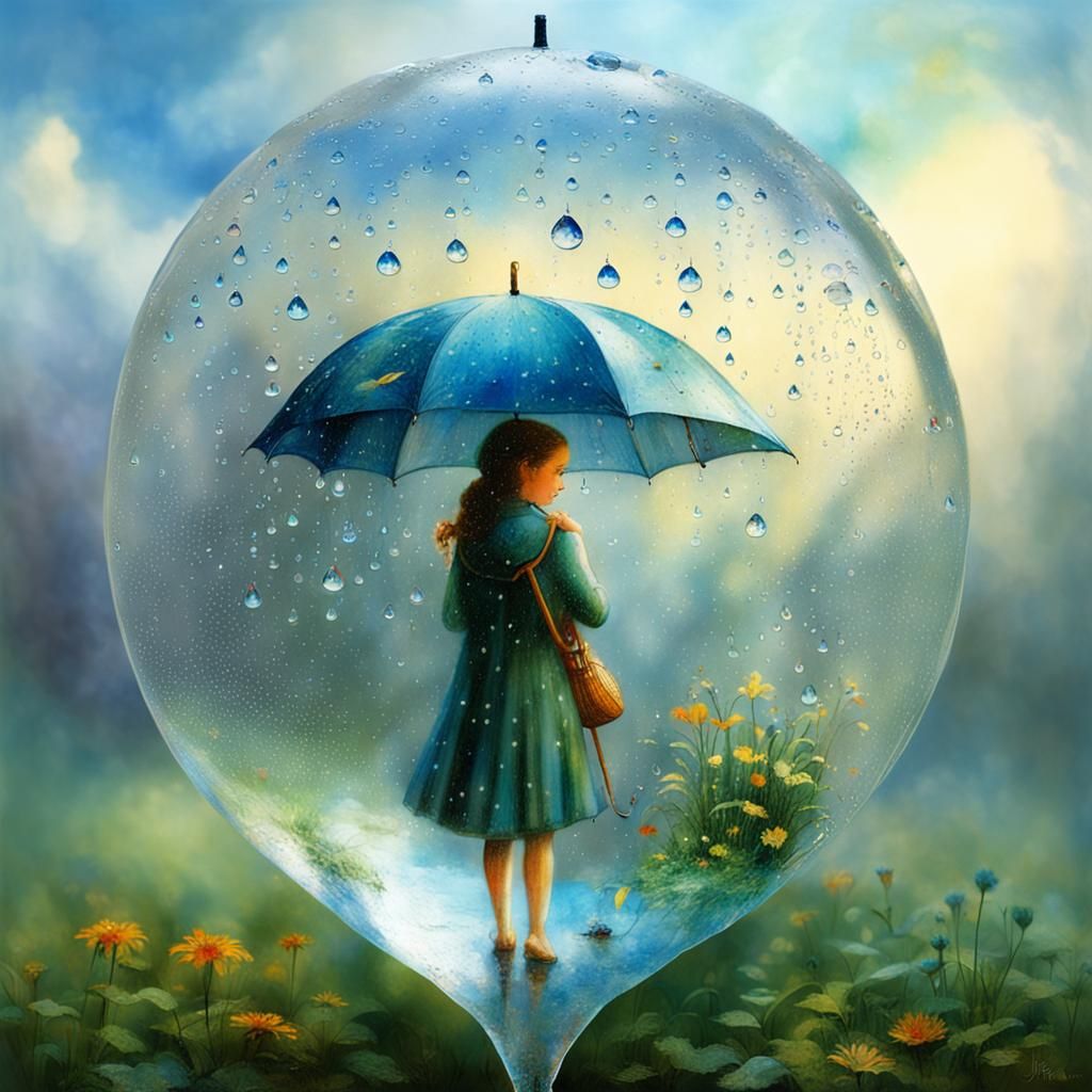 Ethereal Fairy in Raindrop with Umbrella