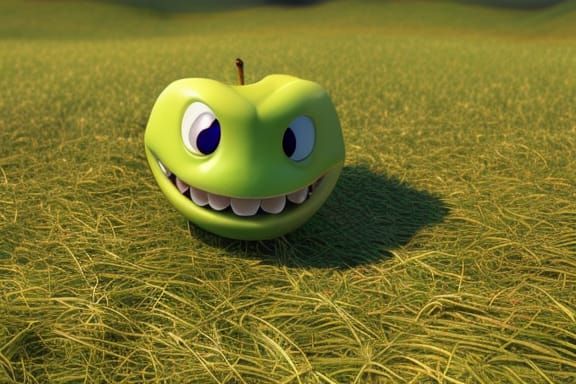 Serpent with Apple in Field: Pixar-Style 3D Art