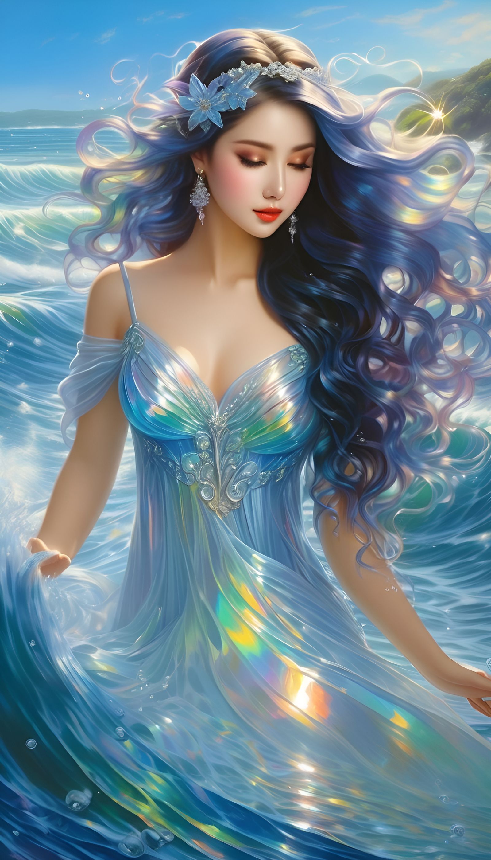 Water Fairy Oil Painting with Sea Life