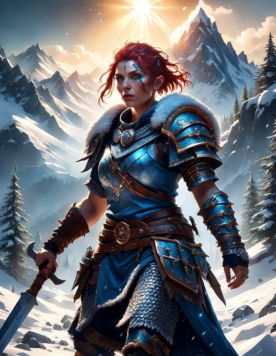 Fantasy Barbarian with Axes in a Cinematic Style