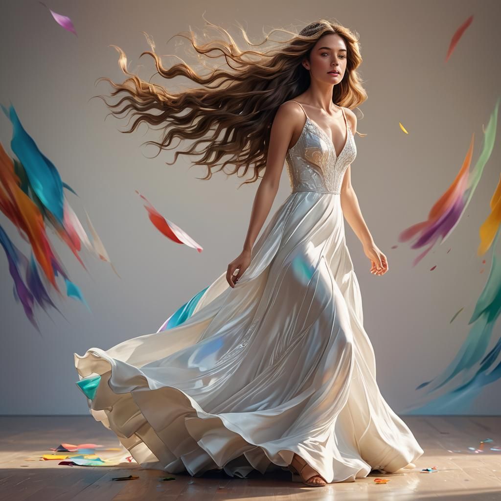 Elegant Woman in Vibrant Studio Setting