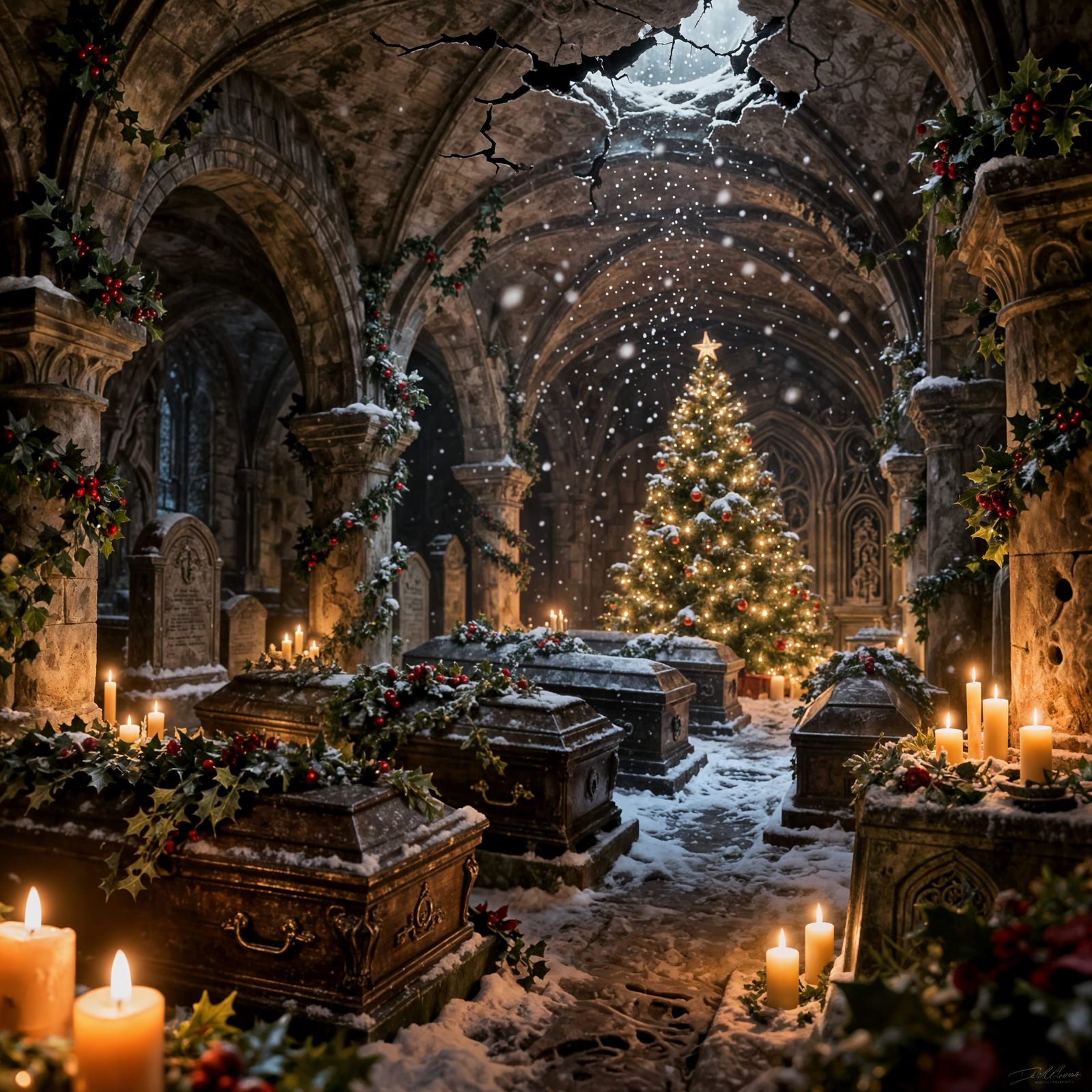 Gothic Crypt Christmas Scene With Moody Lighting
