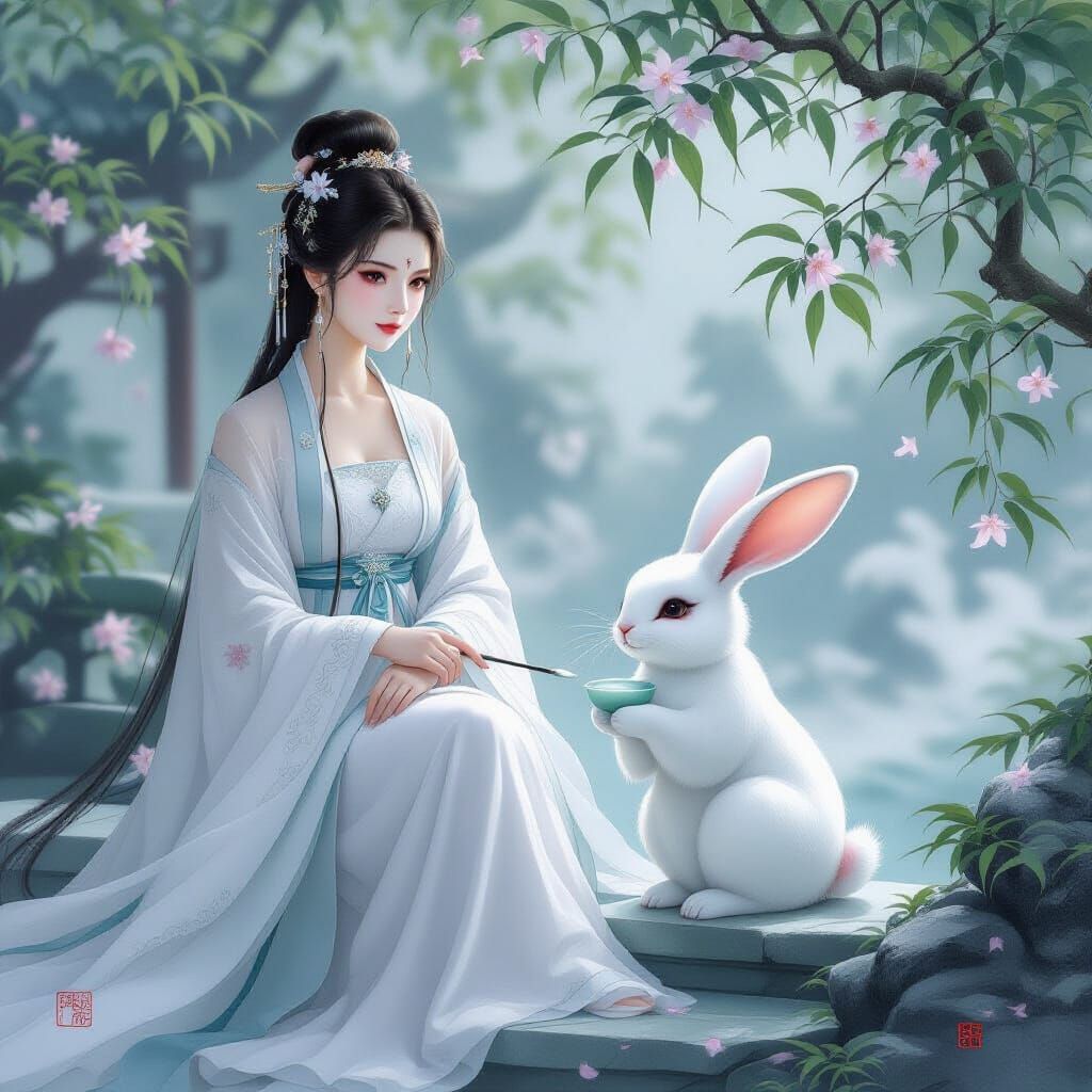 Chang'e and Jade Rabbit in Ethereal Guanghan Palace