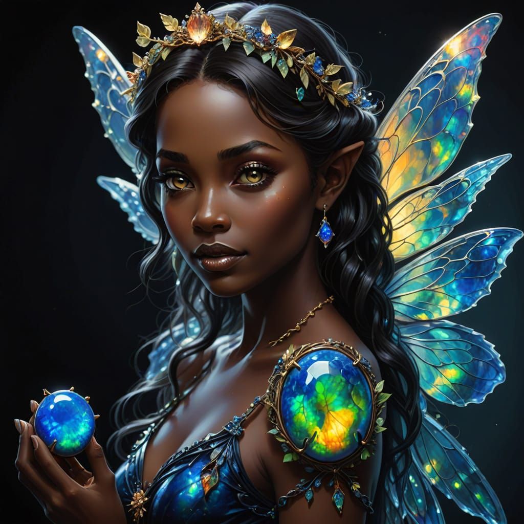 Black Opal Fairy with Gemstone Wings