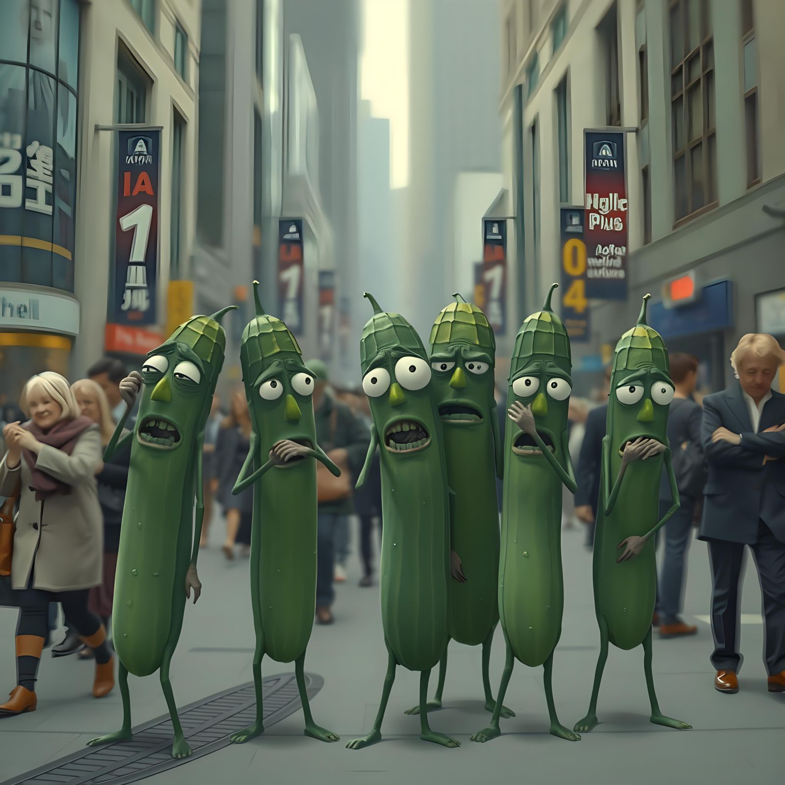 Humorous Cucumbers Experiencing Human Anxiety