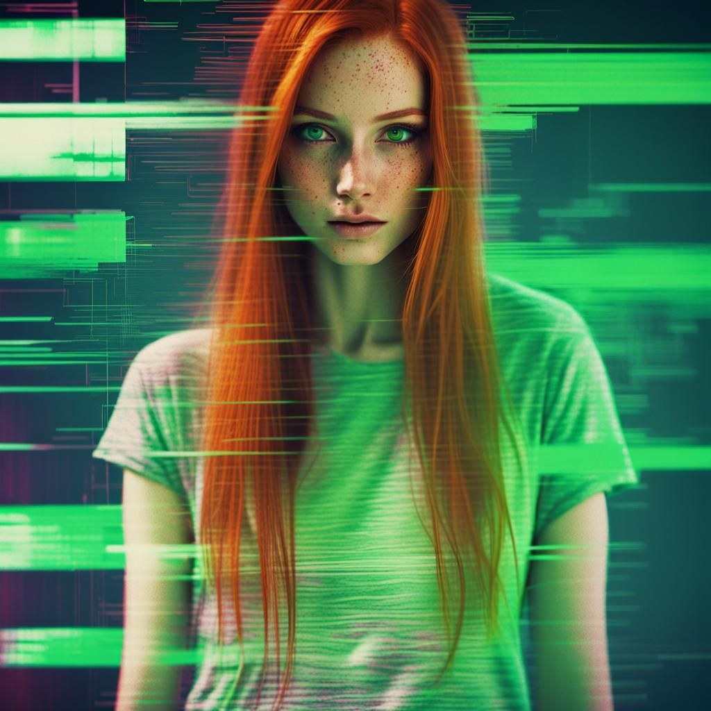 Redhead Portrait with RGB Glitch Effect