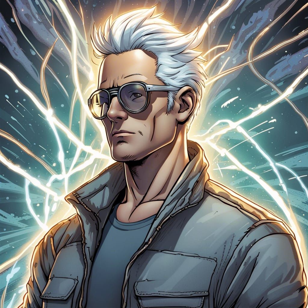 Electrified Man with Aviator Glasses in Comic Book Art