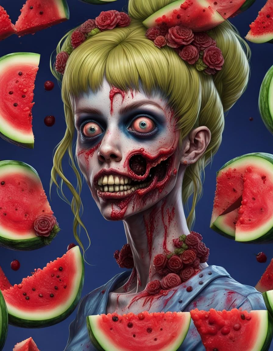 Hyperrealistic Zombie Fruits in Charcoal Style