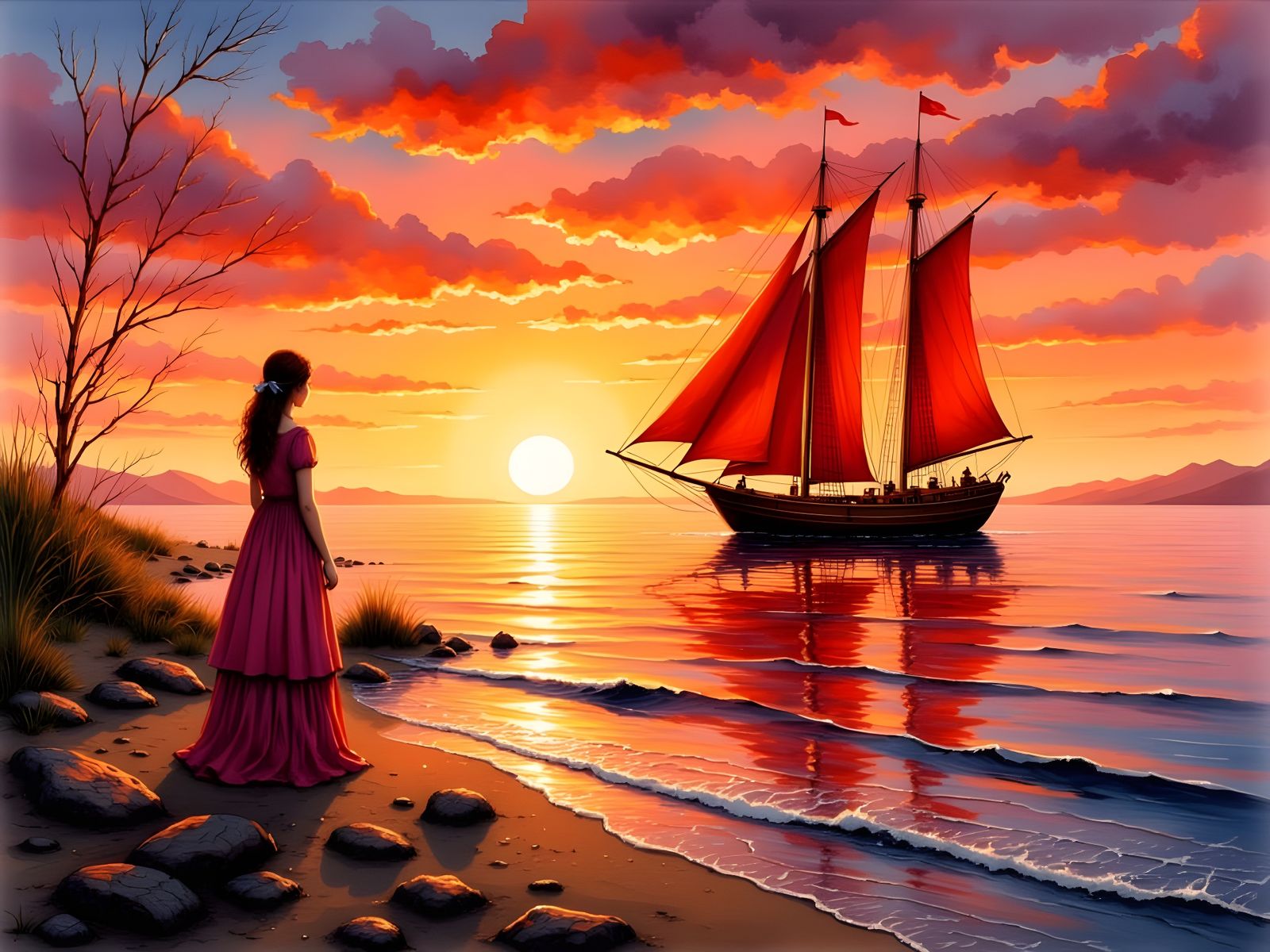 Assol Greets Brigantine with Scarlet Sails at Sunset