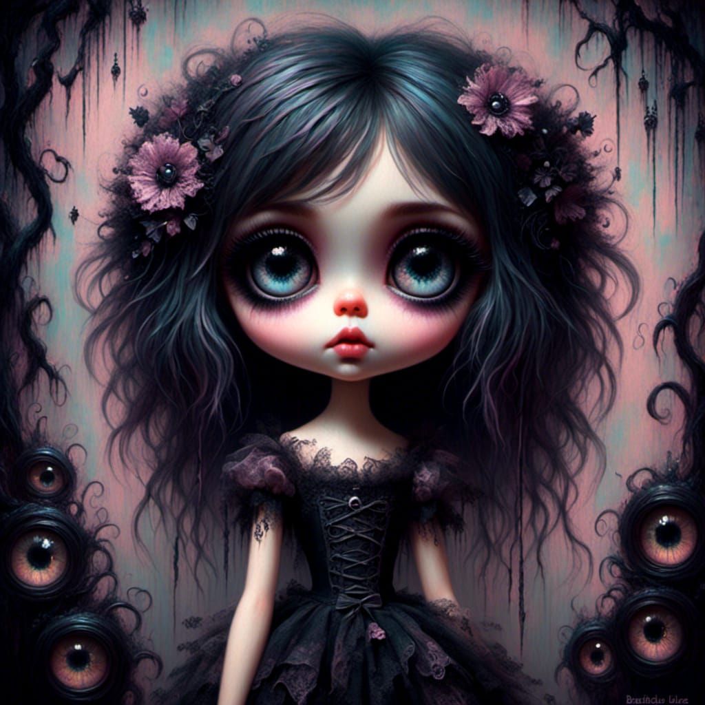 Cute Whimsical Girl with Big Eyes