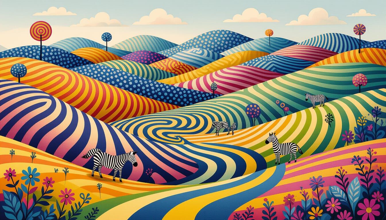 Surreal Zebra Landscape with Hybrid Creatures