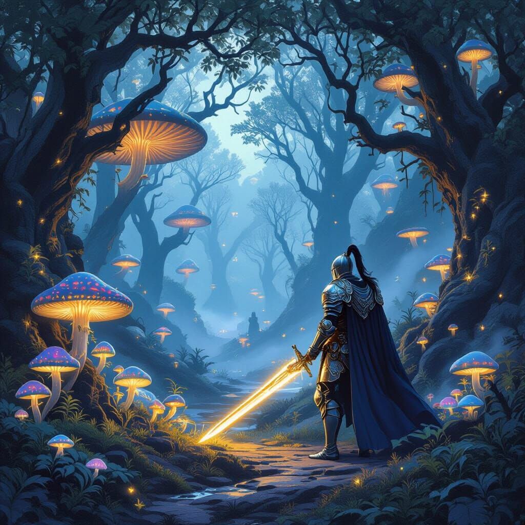 Mystical Twilight Forest Knight in Ethereal Glow