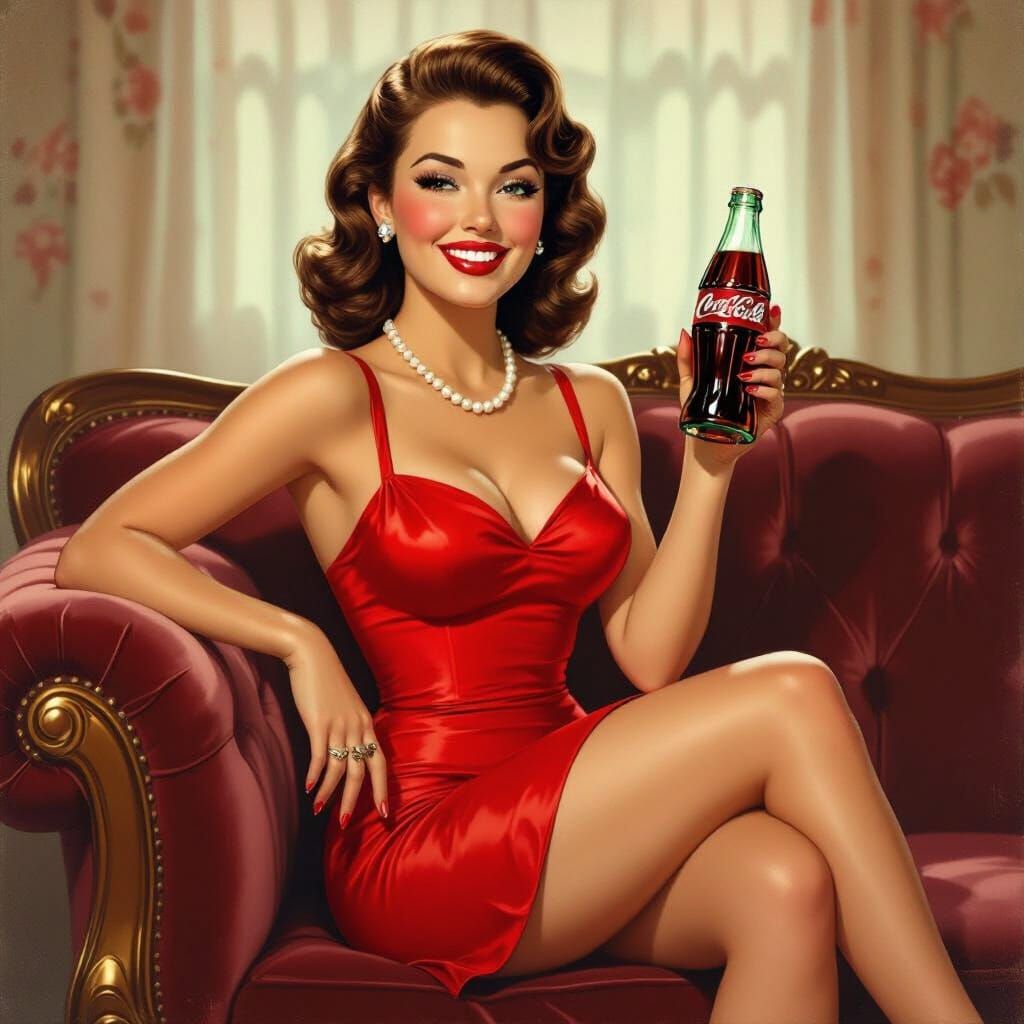 Vintage Pin-Up Girl with Coke in Elvgren Style