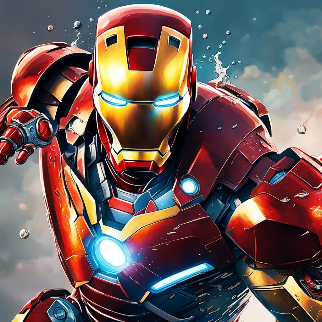 Hyperrealistic Iron Man Splash Art Concept