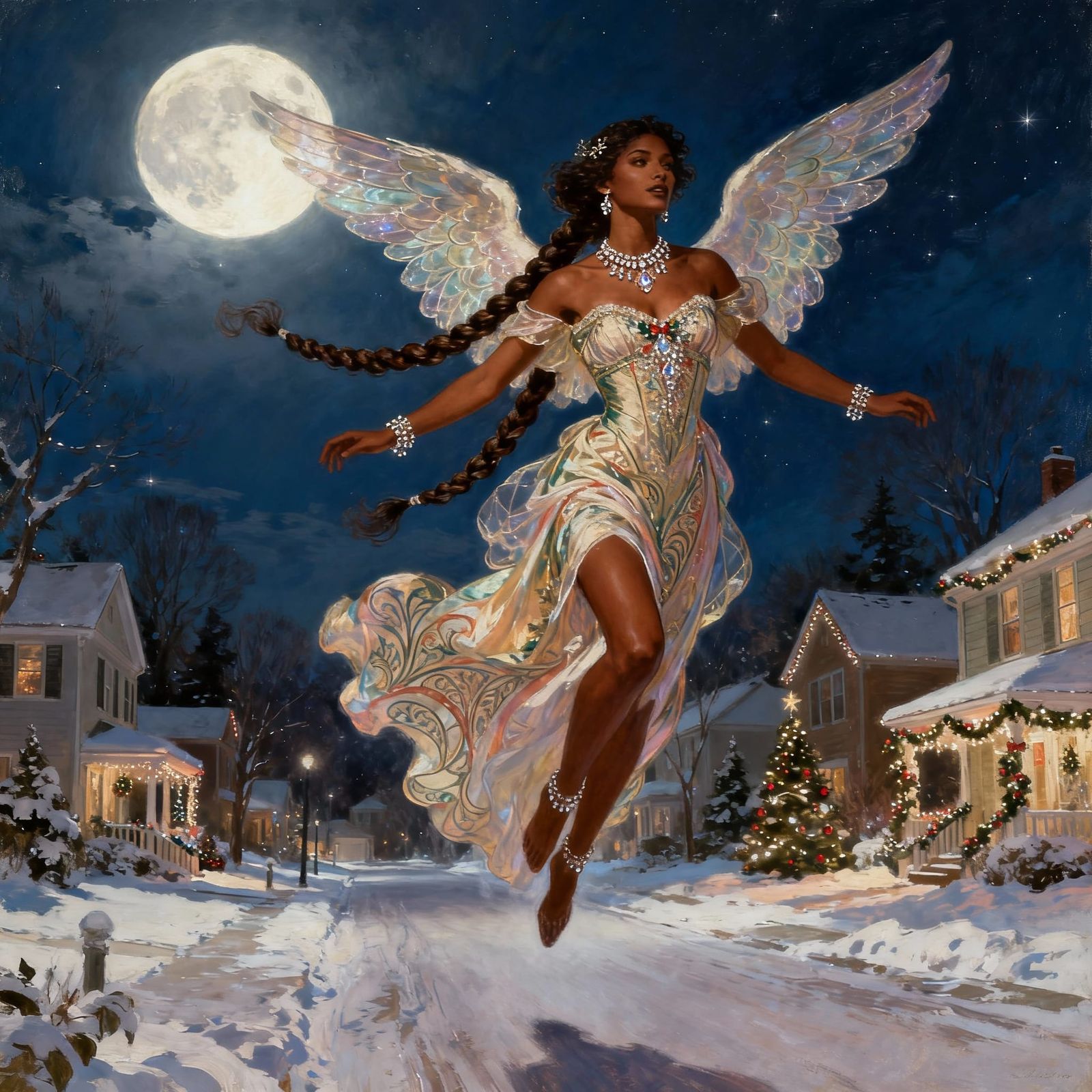 Divine Christmas Angel Visits Suburban Street