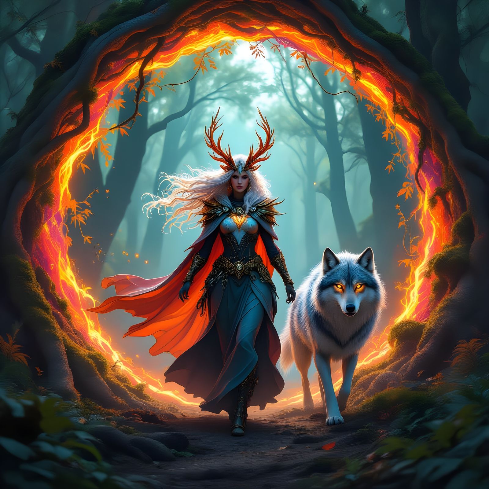 Artemis, Forest Guardian, in Psychedelic Rainbow Glow