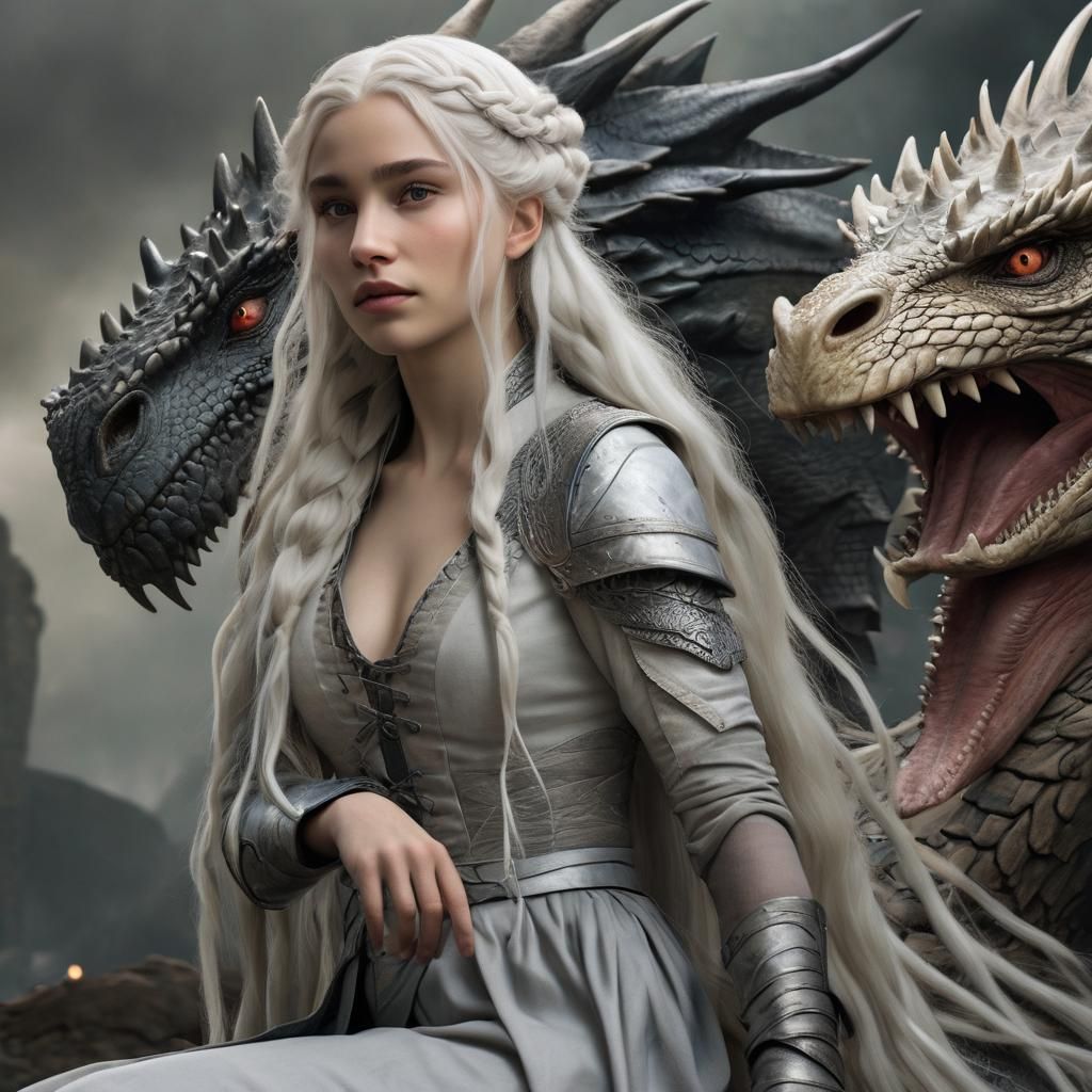 A young Targaryen woman, with her dragon
