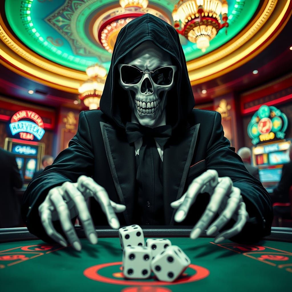 Grim Reaper Rolls Dice in Neon Vegas