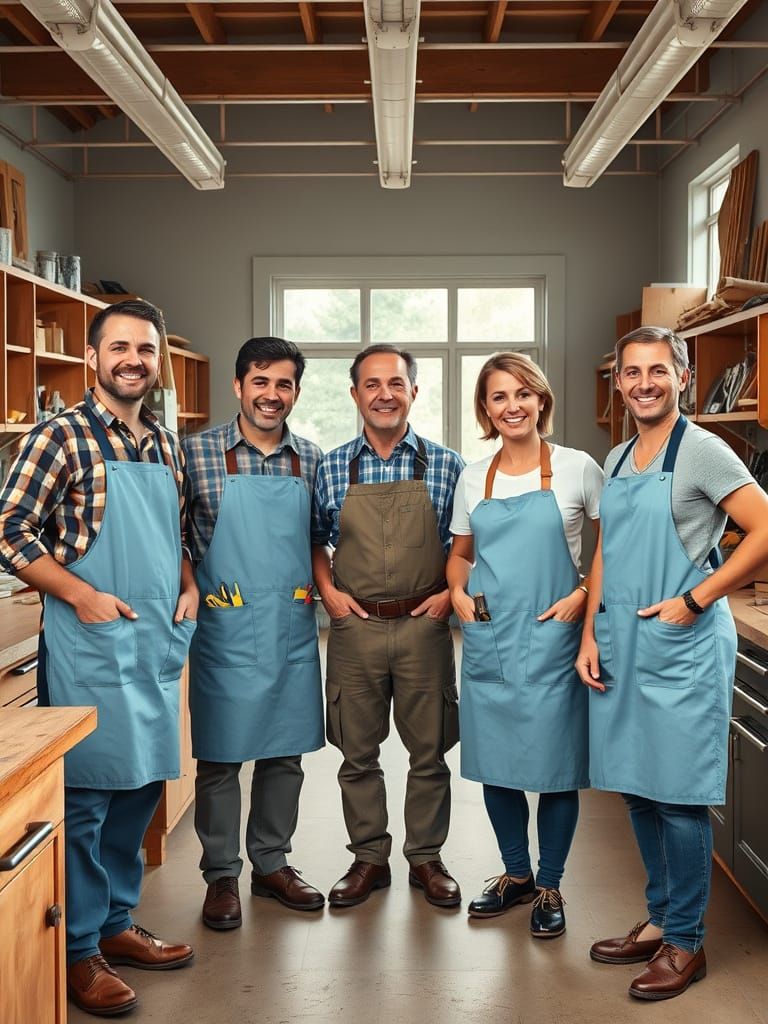 Happy European Craftsmen in a Bright Workshop