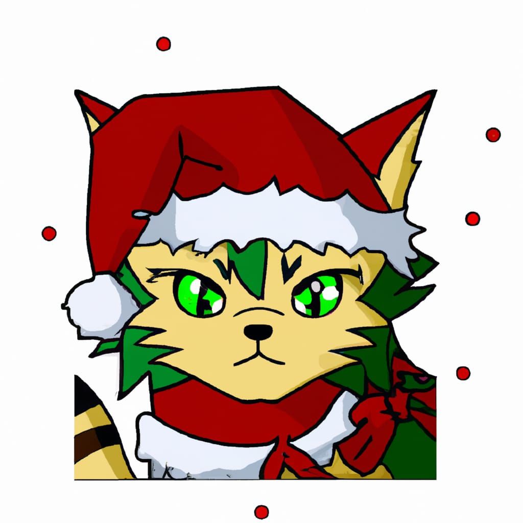 Anime Warrior Cat Celebrates Christmas
