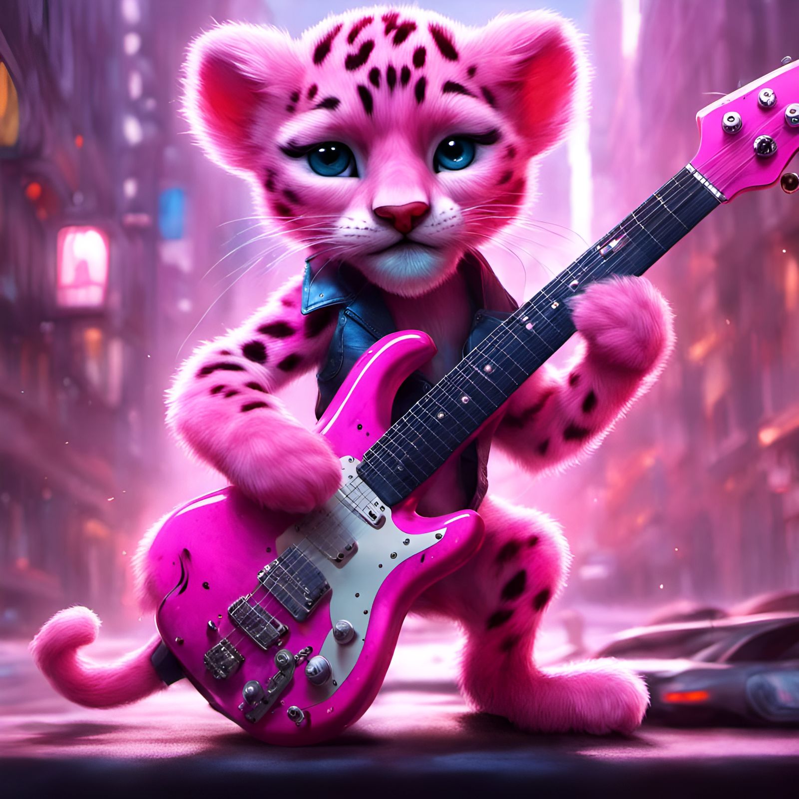 Chibi Pink Panther Rocks Out on Guitar