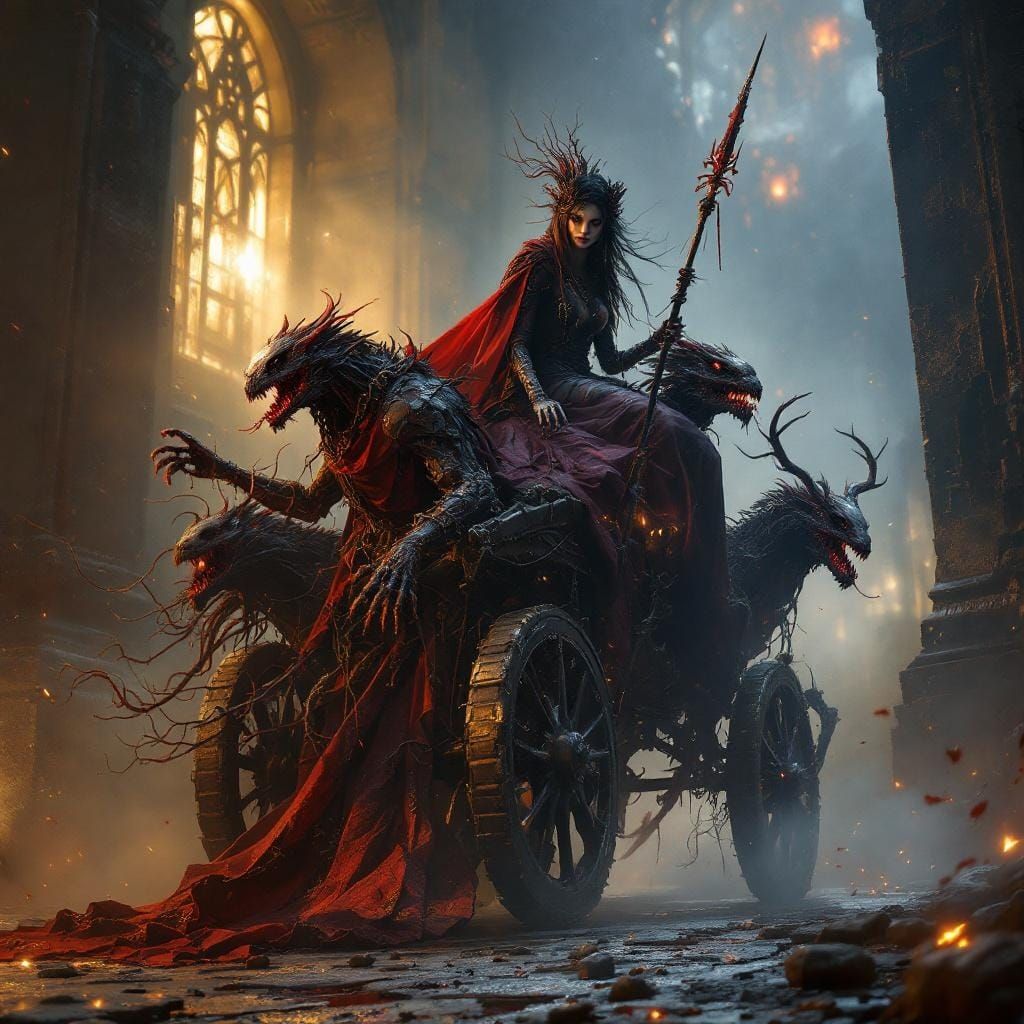 Voodoopunk Chariot with Undead Beasts, Digital Art