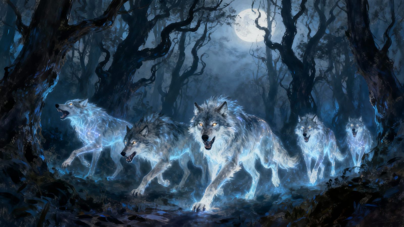 Spectral Werewolves Hunting in Eerie Forest