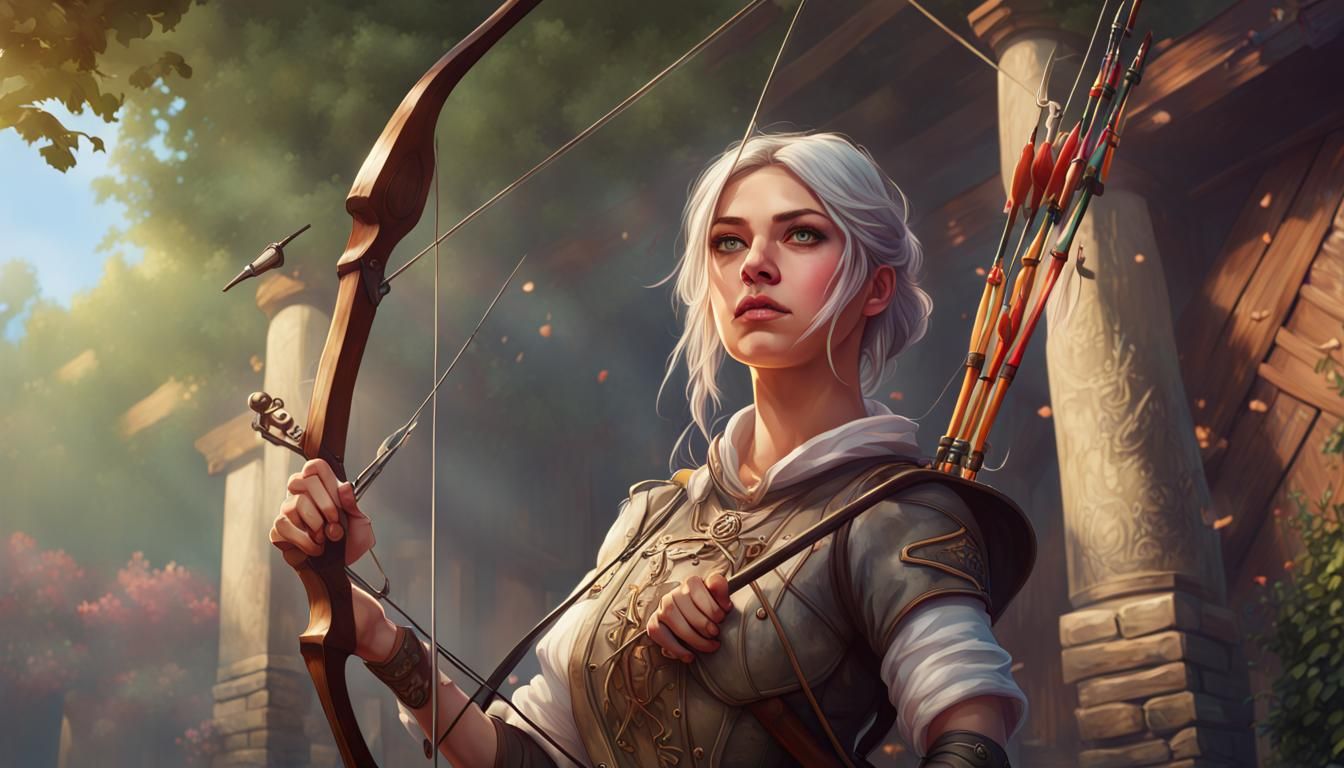 Aria Seeks Archery Master: Hyperrealistic Splash Art