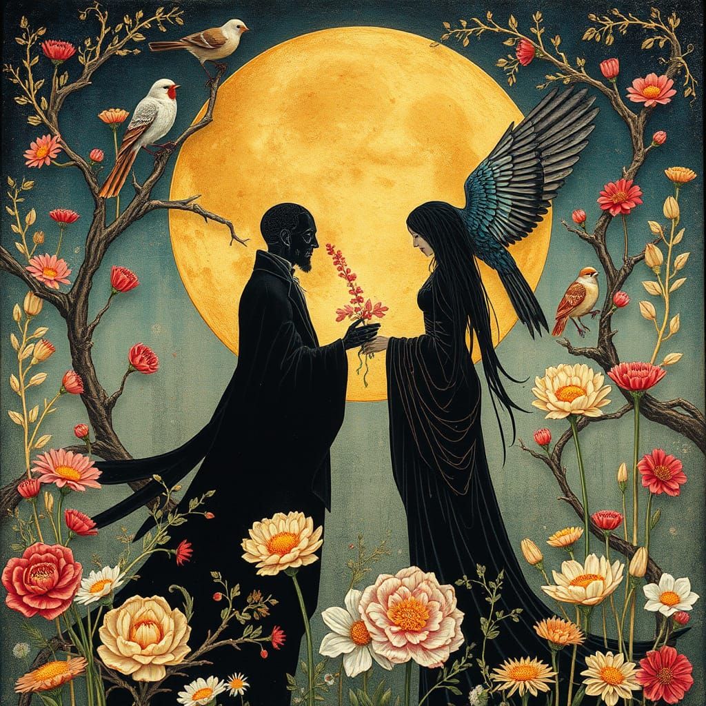 Man and Death in a Mysterious Fairytale Scene