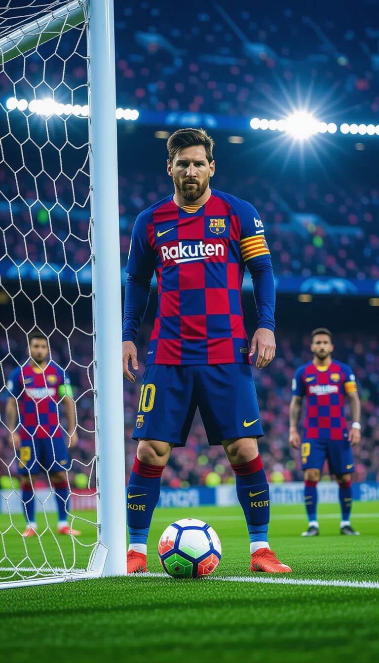 Messi Ready to Score Penalty Kick in Comic Book Style