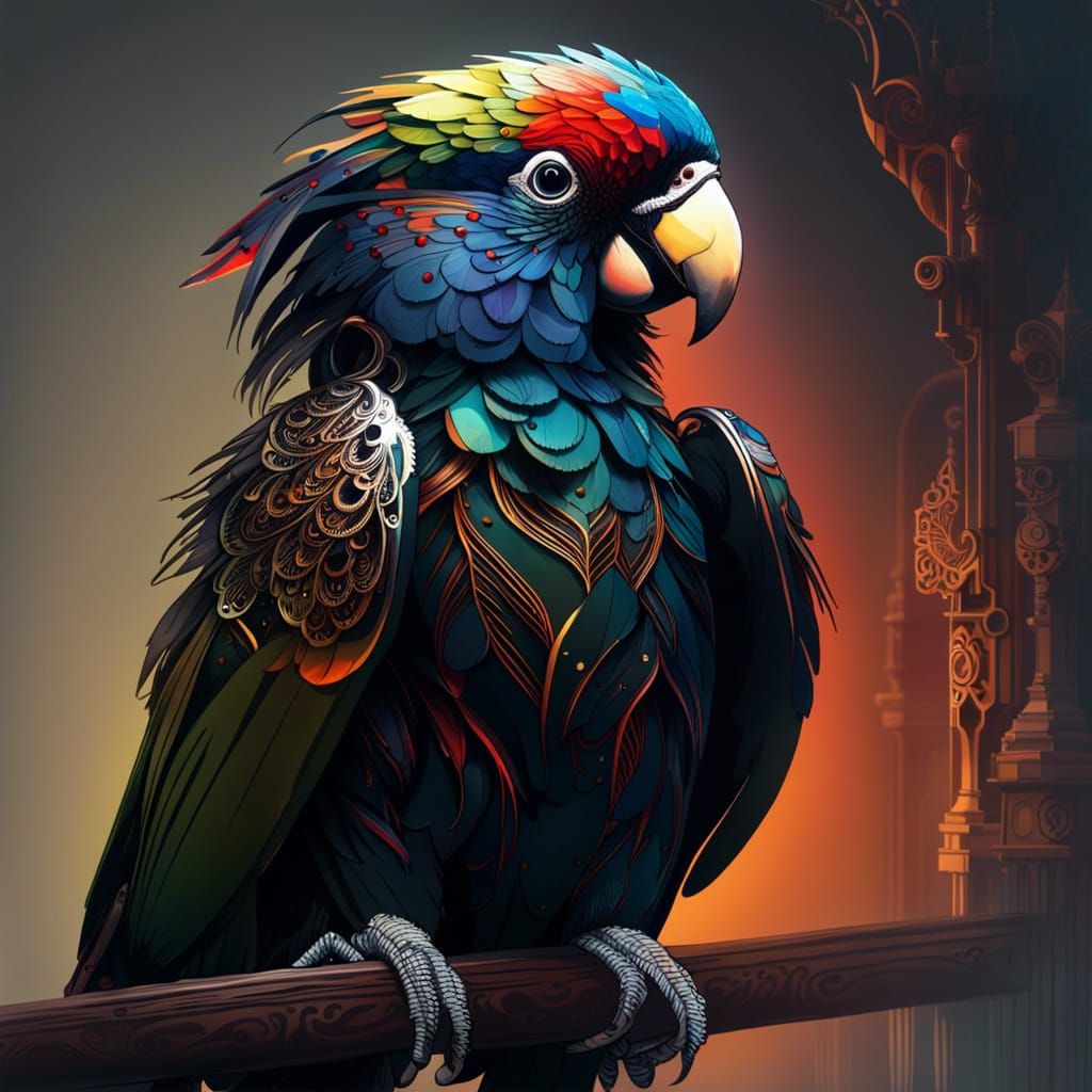 Anthropomorphic Parrot Dancing with Glowing Eyes