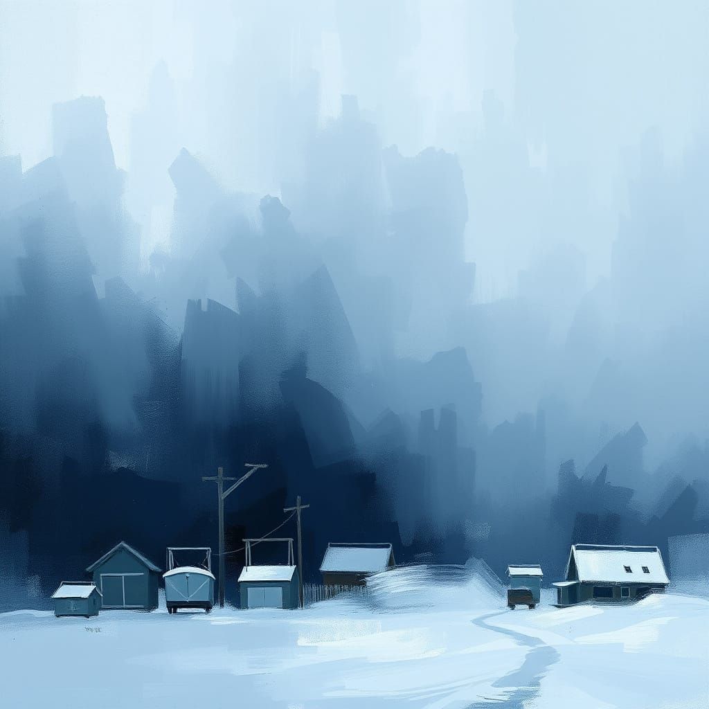 Winter Landscape in Muted Blues and Grays