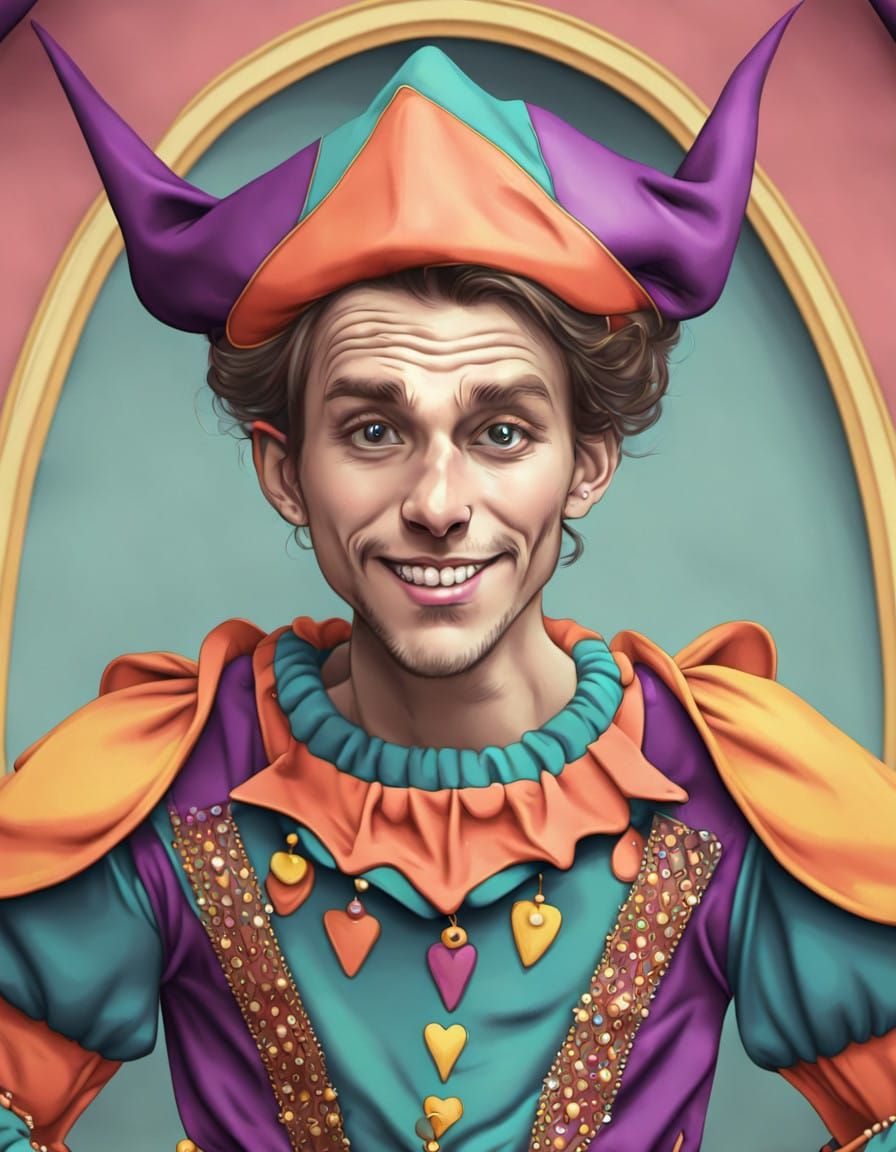 A Whimsical Court Jester in Maximalist Style