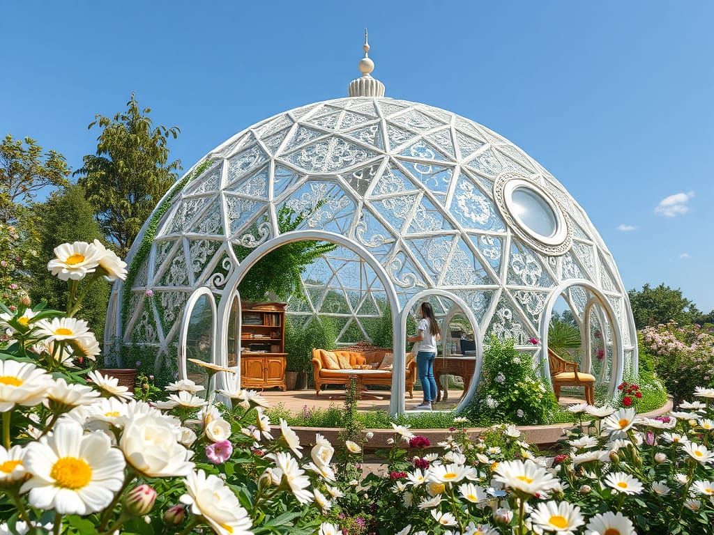 Concrete Lace Biodome in White Rose Garden