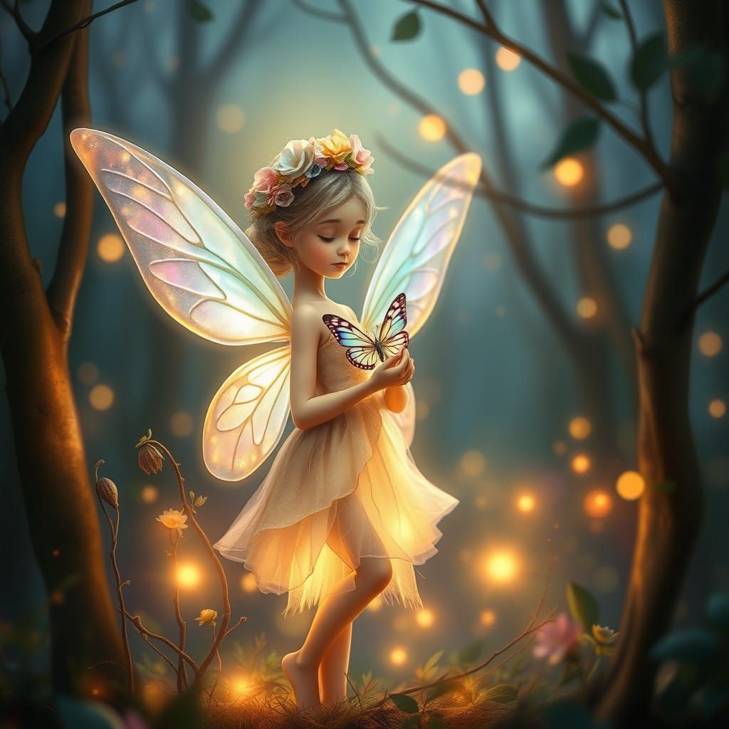 Ethereal Fairy Amidst Enchanted Twilight Forest